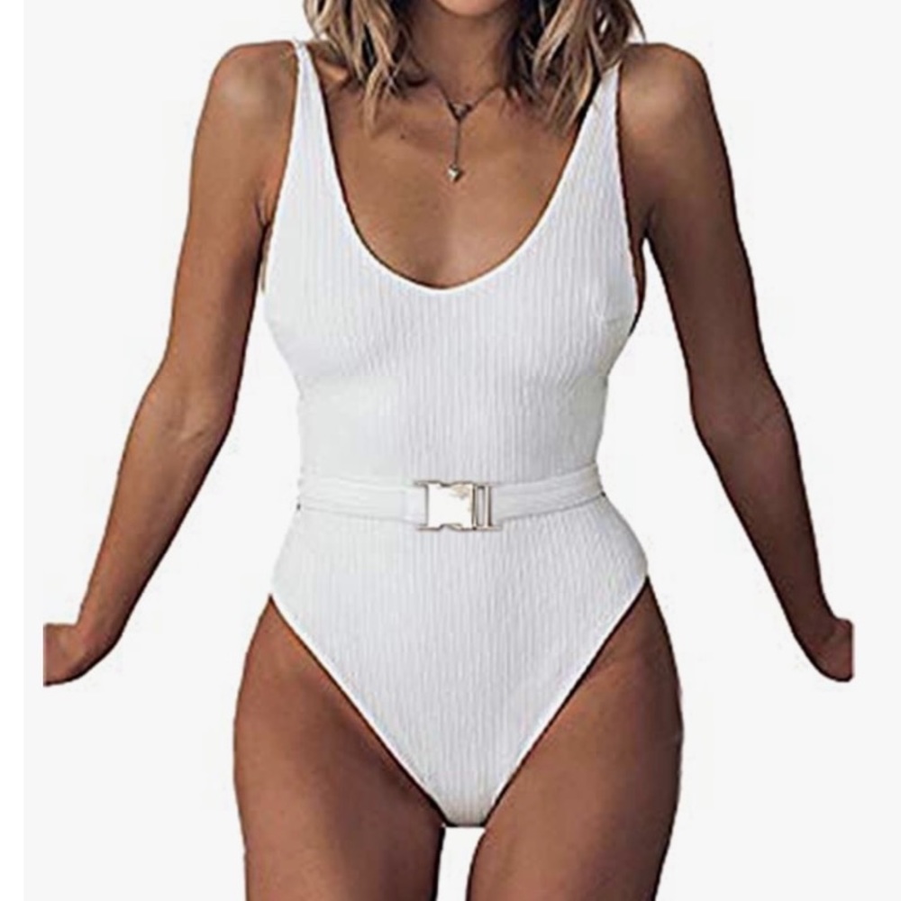 Scoop Neck One Piece Monokini in White
